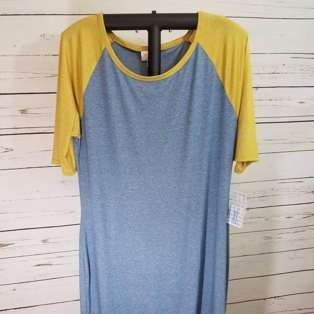 NWT! LuLaRoe Julia Dress ~Size XL ~BLUE & MUSTARD!